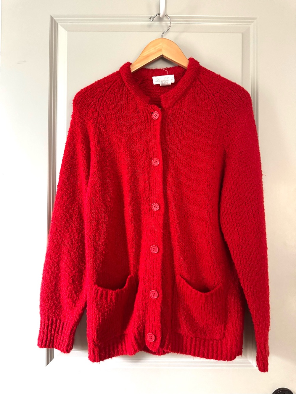 Vintage Red Button-Front Mock Neck Women's Sweater Cardigan